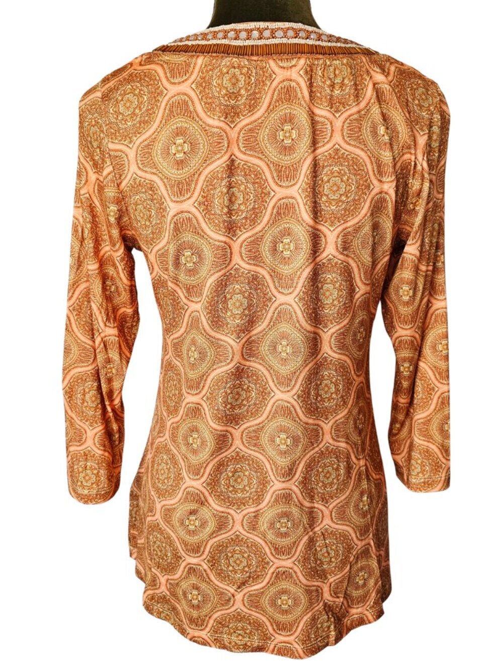 ✨Like New✨ Soft Surroundings Lilia Beaded V-Neck Tunic, Orange/Tan, Size XS - Picture 2 of 5